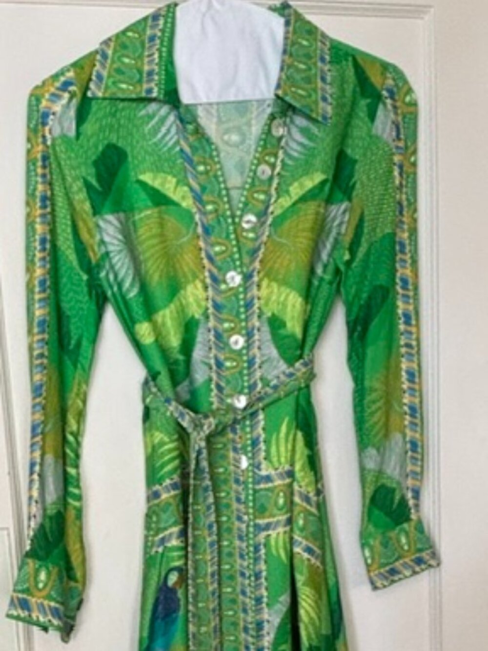 FARM Rio Tropical Parrot Green Midi Shirt Dress Belted XS